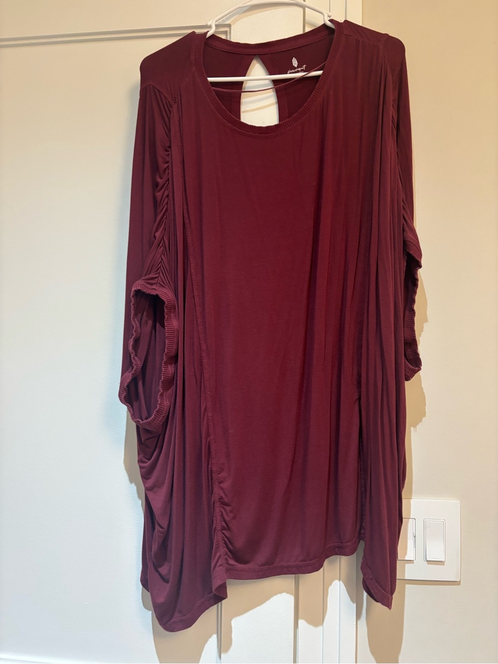 Women's Burgundy Draped Sleeve Tunic Top